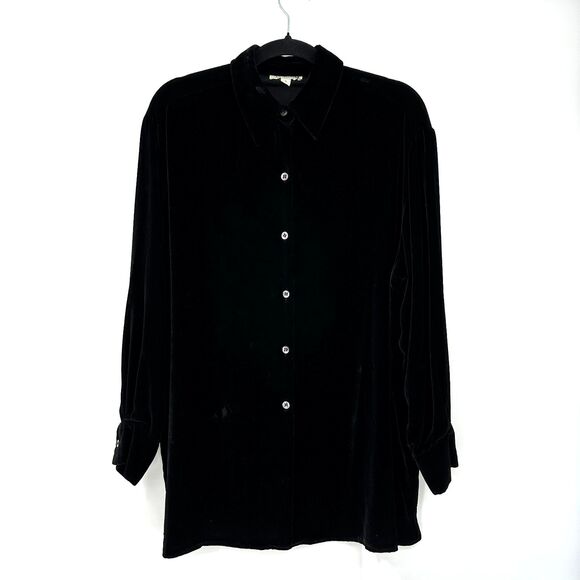 Ann Taylor Tops - Vintage Ann Taylor Black Velvet Button Up Shirt Size S Oversized Whimsigoth